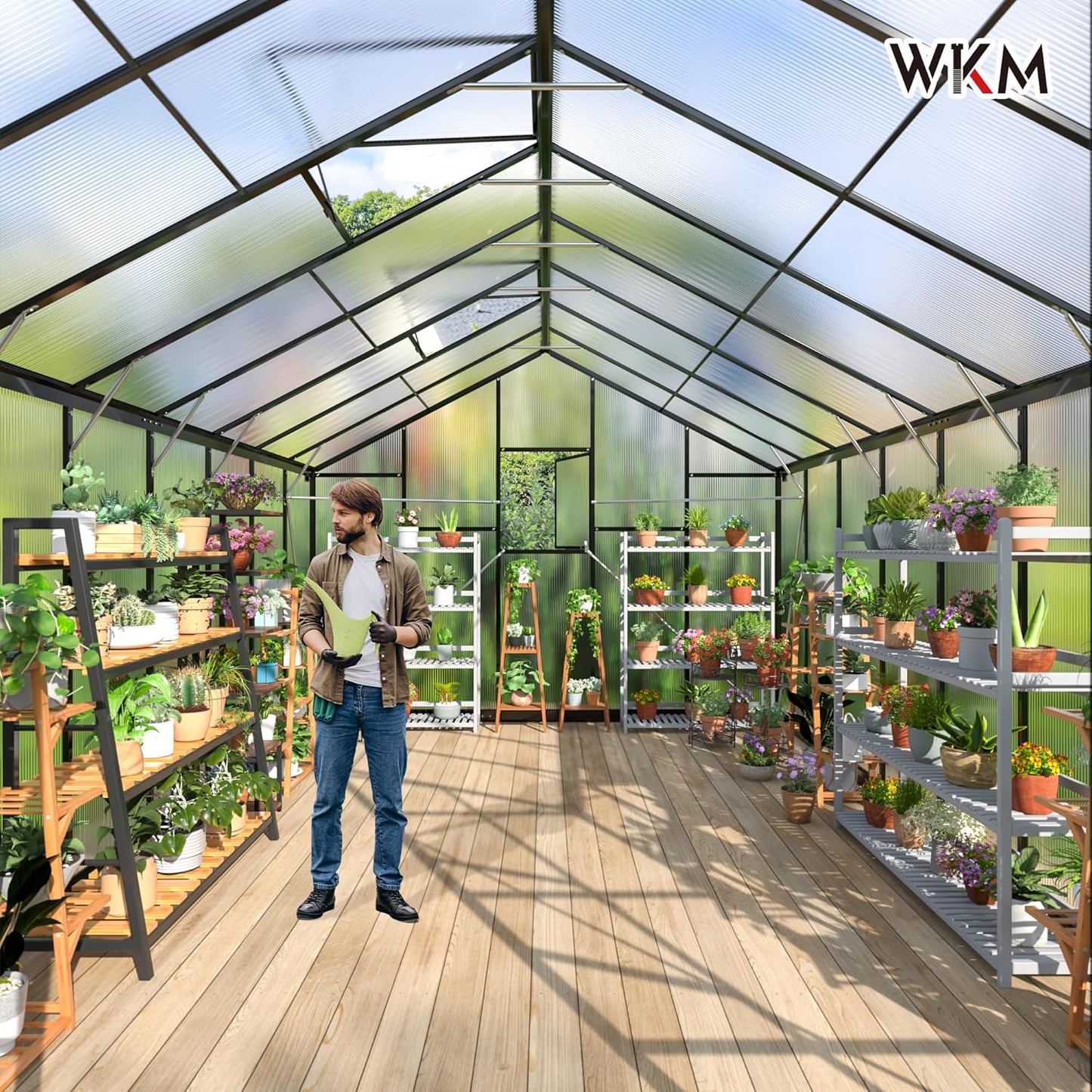WKM 10x16 FT Greenhouse for Outdoors, Polycarbonate Greenhouse with Roof Vent and Quick Setup Structure, Enhanced Aluminum Greenhouse for Garden Backyard, Black