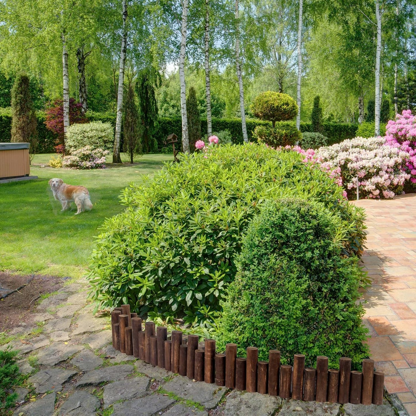 Worth Garden Log Rolls Edging - Wooden Short Fence Border - 6.5 in. H x 47 in. L Burnt Wood Finish Outdoor Garden Lawn Landscape Edging Flexible Decorative Heavy-Duty Tree Fence Border