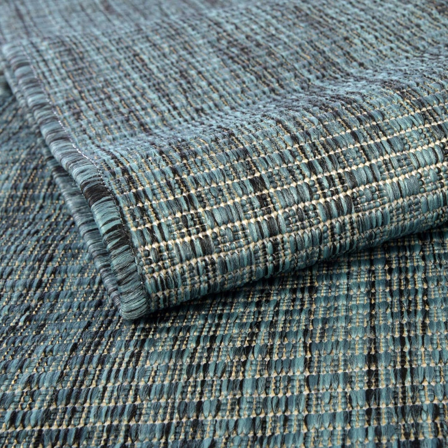 Unique Loom Collection Casual Transitional Solid Heathered Indoor/Outdoor Flatweave Area Rug (13' Square, Teal/Navy Blue)