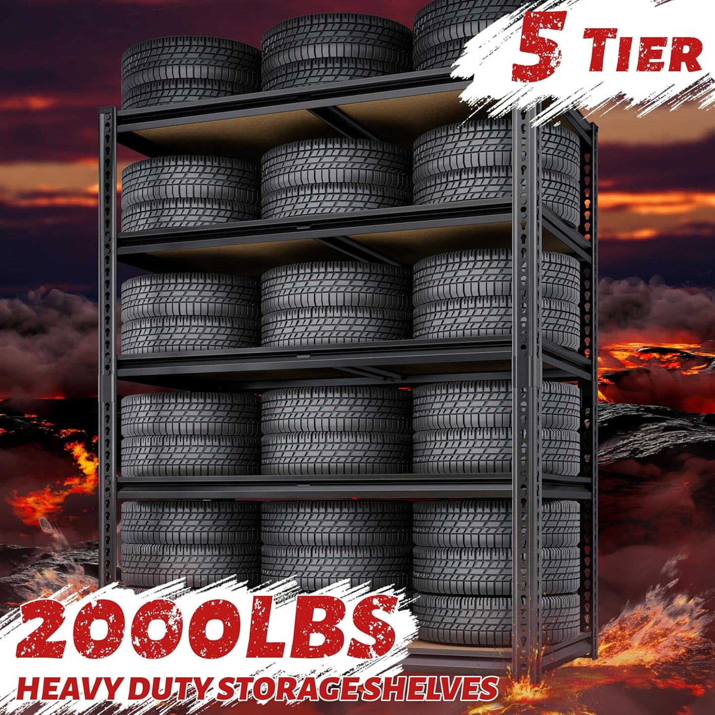 72"H Storage Shelves heavy duty, 2000LBS Garage Shelving, 5 Tier Metal Shelving Unit Adjustable Garage Shelves Rack Shelf for Storage Warehouse Pantry Closet,35.6" W × 16" D × 72" H, Black, 2PCS