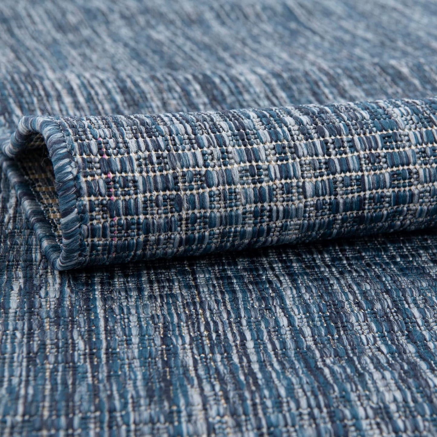 Unique Loom Collection Casual Transitional Solid Heathered Indoor/Outdoor Flatweave Area Rug (13' Square, Blue/Navy Blue)