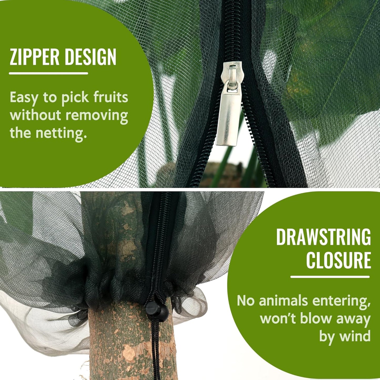 2 Pack Fruit Tree Netting Bags with Zipper and Drawstring, 6 x 6ft Ultra Fine Mesh Garden Netting Plant Cover, Bird Netting for Blueberry Bushes, Fruit Trees, Flowers (Black, 6 x 6 ft)