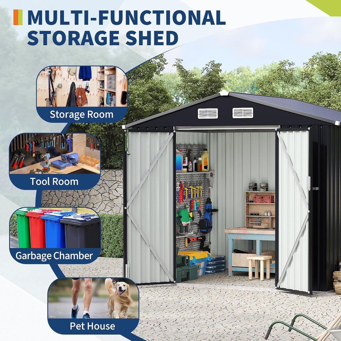 6x8 FT Metal Storage Sheds Outdoor, Metal Yard Sheds MetalGarden Shed Kit, MetalTool Shed with Lockable Door, Utility Buildings with Air Vent for Backyard Garden Patio Lawn