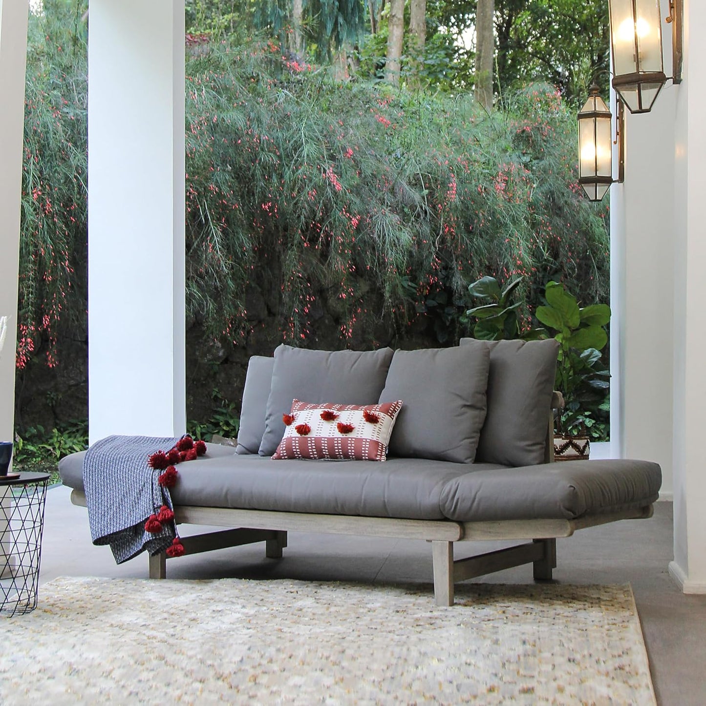 Cambridge Casual West Lake Mahogany Outdoor Convertible Sofa Daybed, Weathered Gray/Gray Cushion