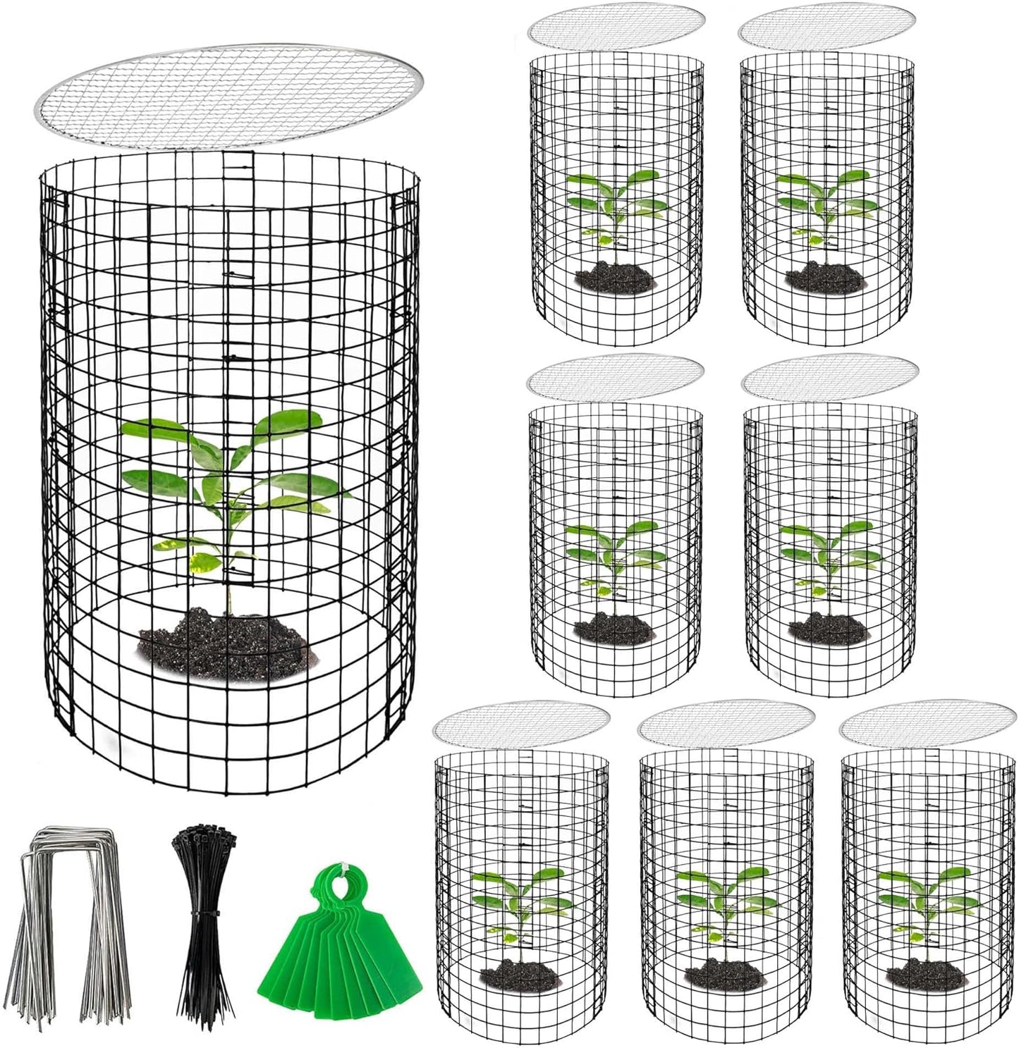 Adnee 8 Pack Wire Plant Protector with Cover-20" x 11" Detachable Metal Plant Protectors Mesh-Garden Plant Protectors for Flower Vegetable to Keep Animals Out