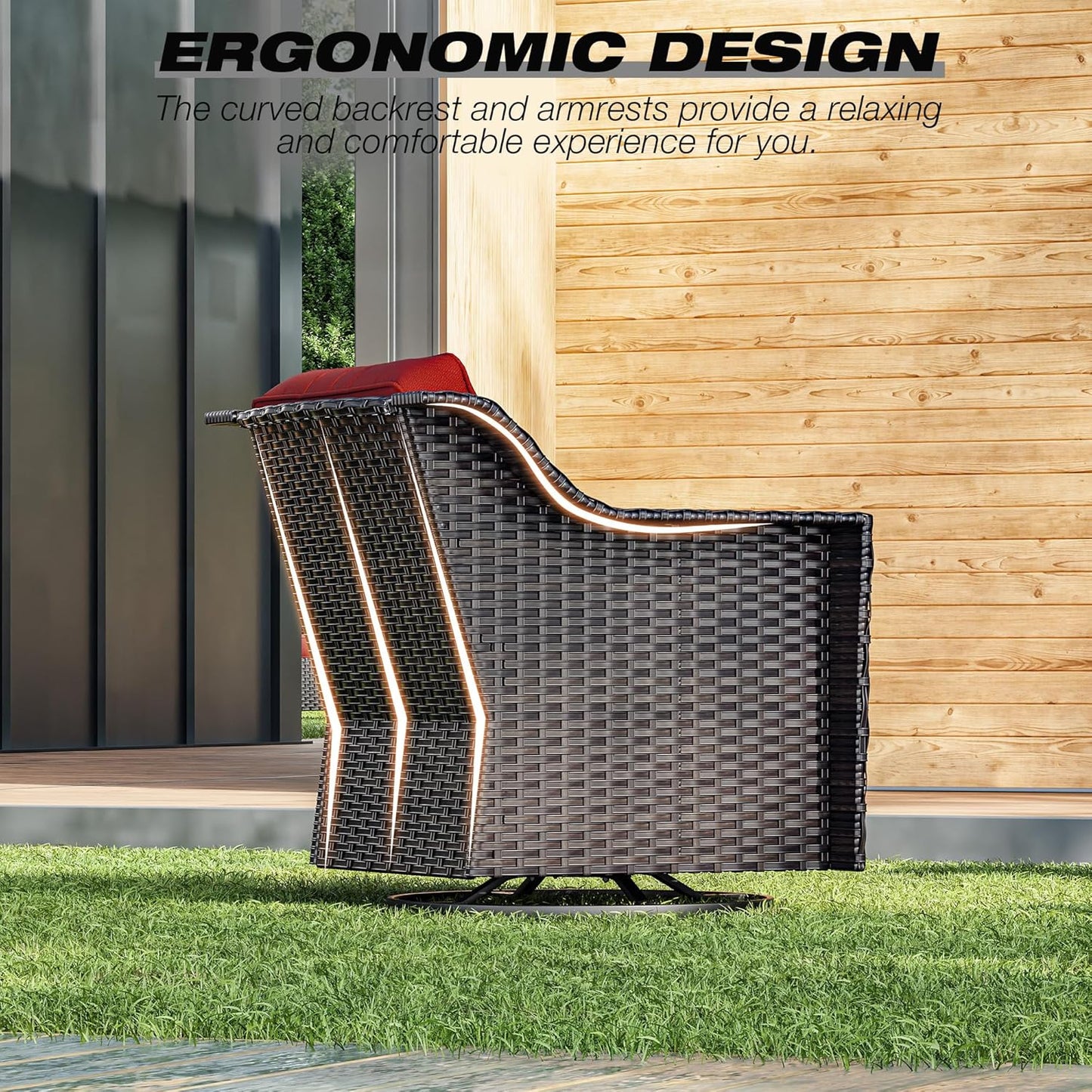 Joyside Wicker Patio Furniture Sets, 6 Pieces Upgraded Large Size Outdoor Furniture with Swivel Rocking Patio Chairs, Outdoor Ottoman, 3-Seat Sofa and Side Table, Thick Cushions, Wide Armrest