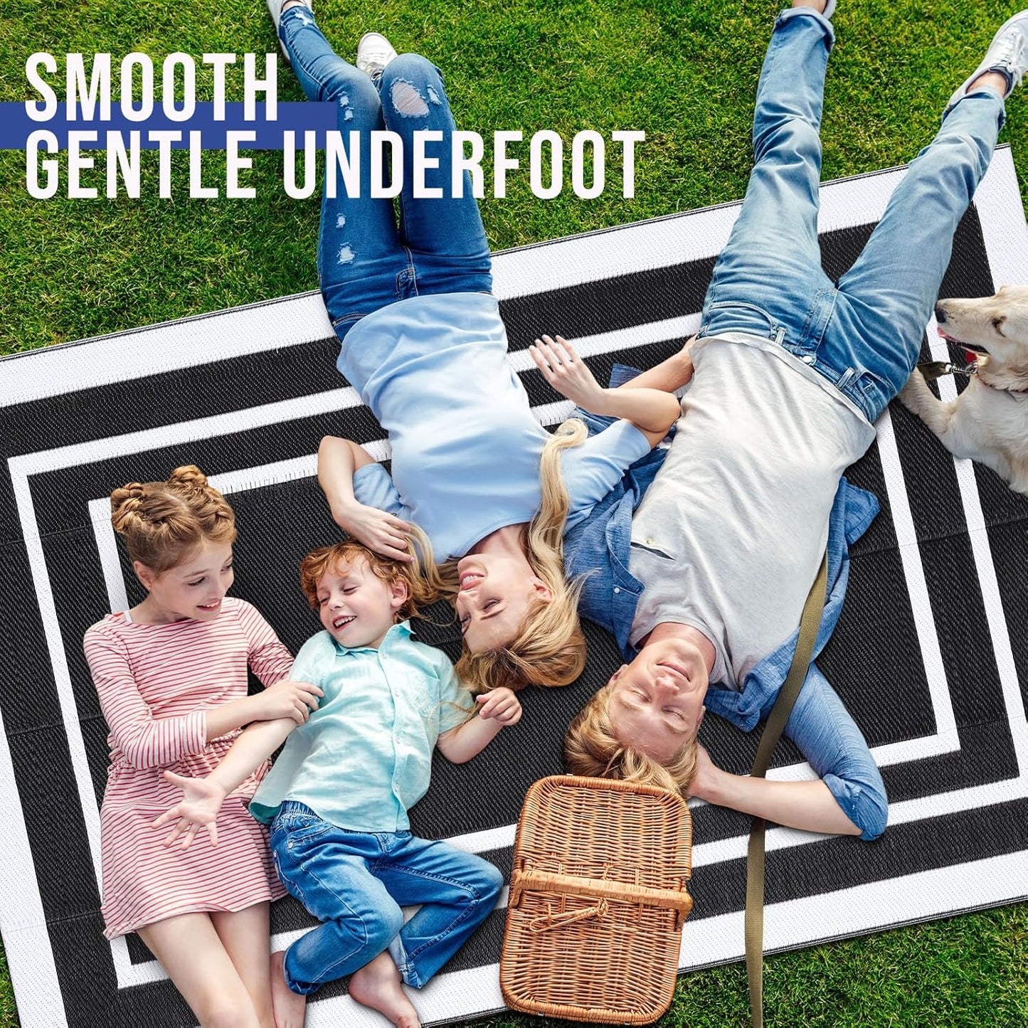 OLANLY Outdoor Rug 5x8 ft Waterproof, Reversible Outdoor Plastic Straw Rug, RV Mat, Indoor Outdoor Carpet Clearance for Patio, Camping, Balcony, Deck, Backyard, Black & White