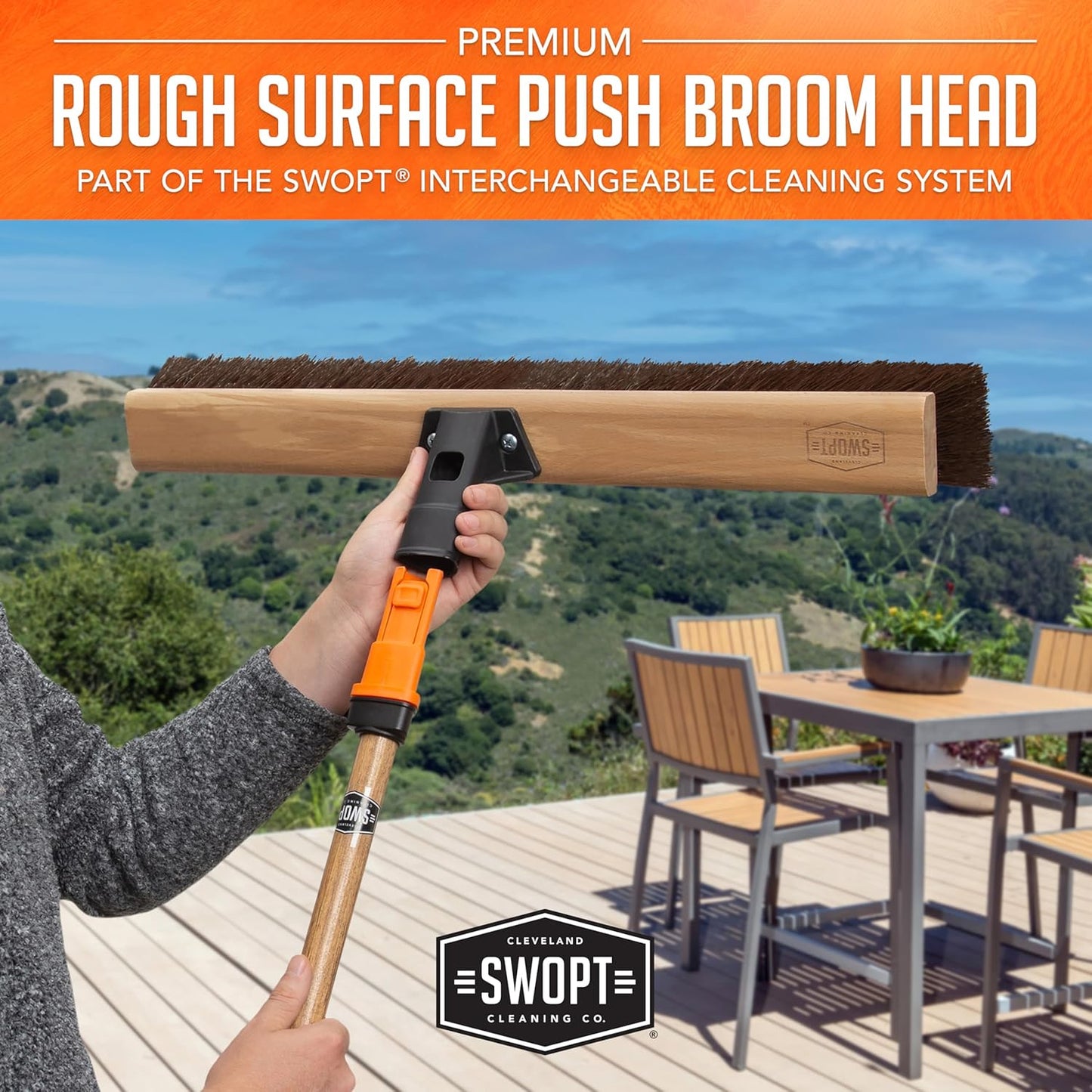 SWOPT 24” Premium Rough Surface Push Broom Head — Outdoor Push Broom for Driveways, Sidewalks, Patios — Cleaning Head Interchangeable with All SWOPT Cleaning Products for Efficient Cleaning & Storage