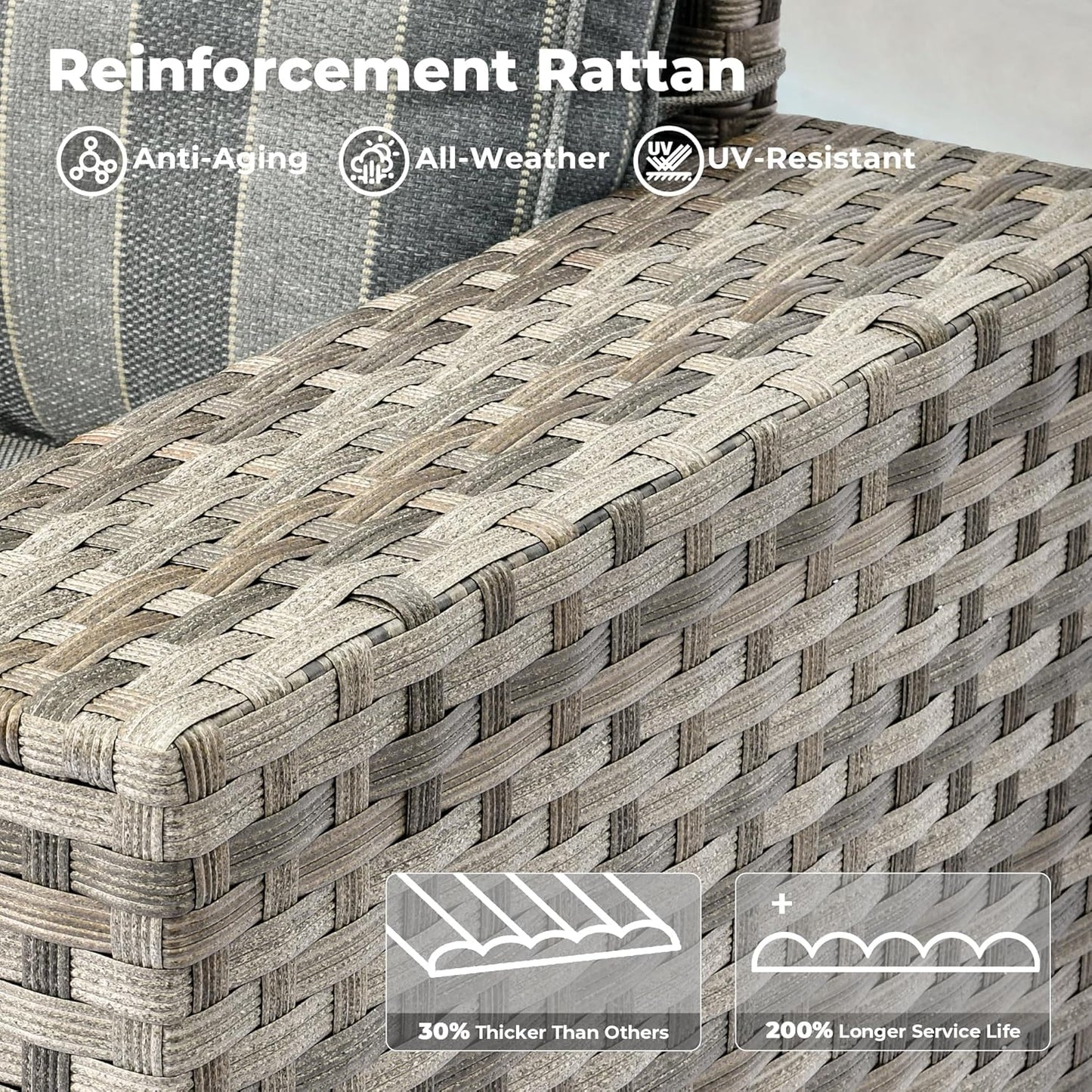 ovios 9 Pieces Patio Furniture Set, Outdoor Wicker Sectional Sofa with 2 Swivel Chairs Coffee Table, Modern Modular Deep Seat Rattan Couch Conversation Sets, Dark Gray Stripe