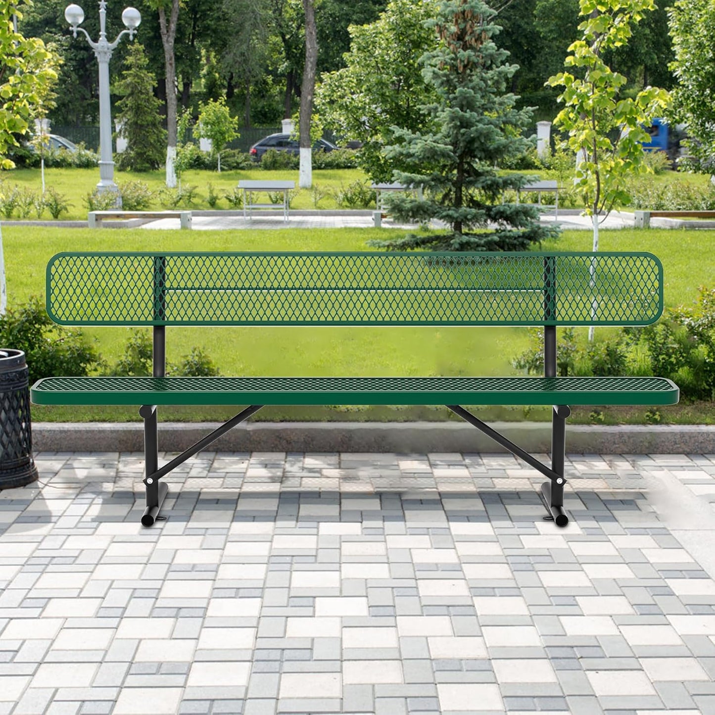 4/6/8 Feet Park Bench for Outside Heavy Duty Metal, Garden Benches Outdoor Bench with Backrest & Portable Frame, for Shopping Malls Stores Parks Patios Decks, Green
