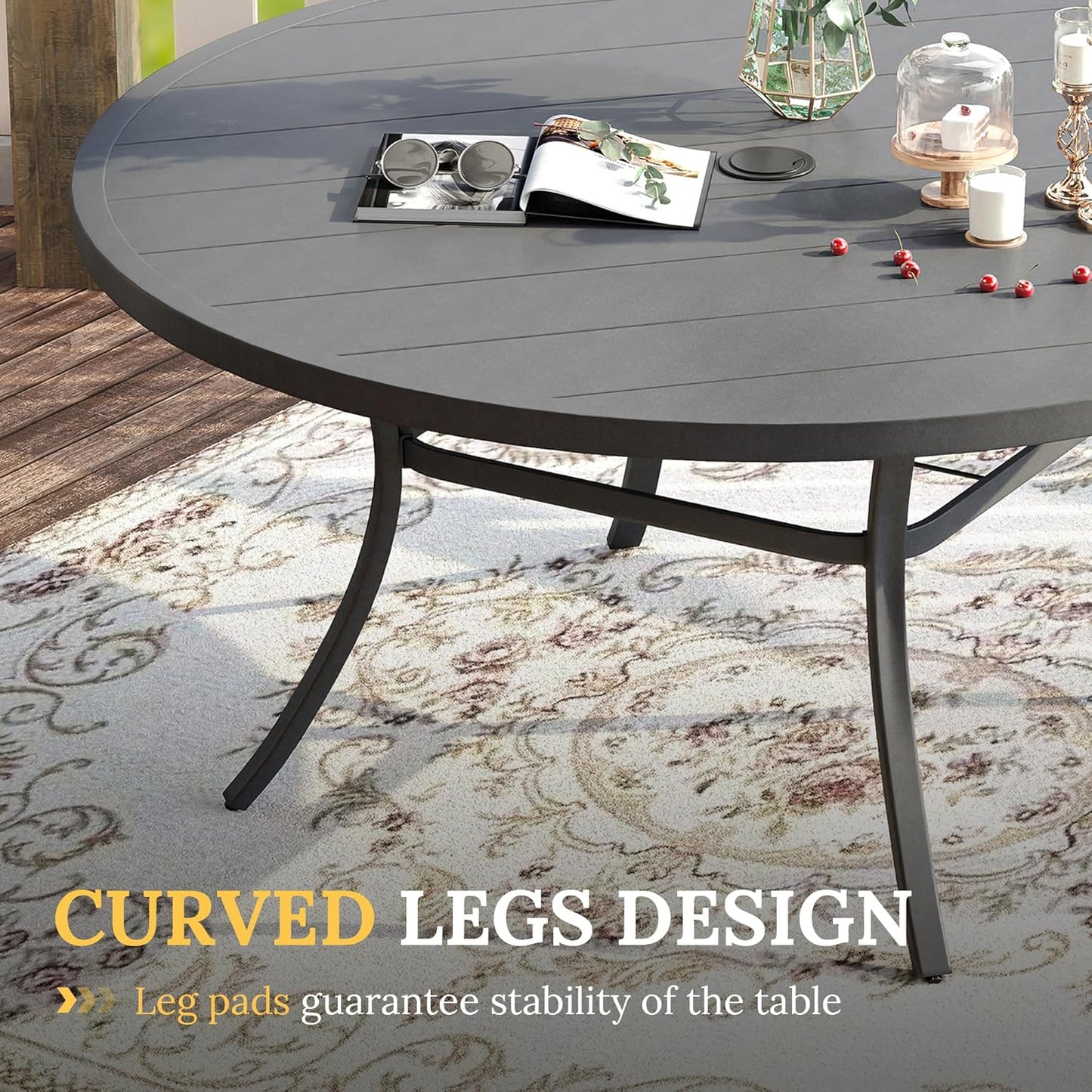 VICLLAX 53" Outdoor Round Patio Table for Lawn Garden, All Weather Metal Round Patio Dining Table with Adjustable Umbrella Hole, Patio Table for 8 Person, Grey