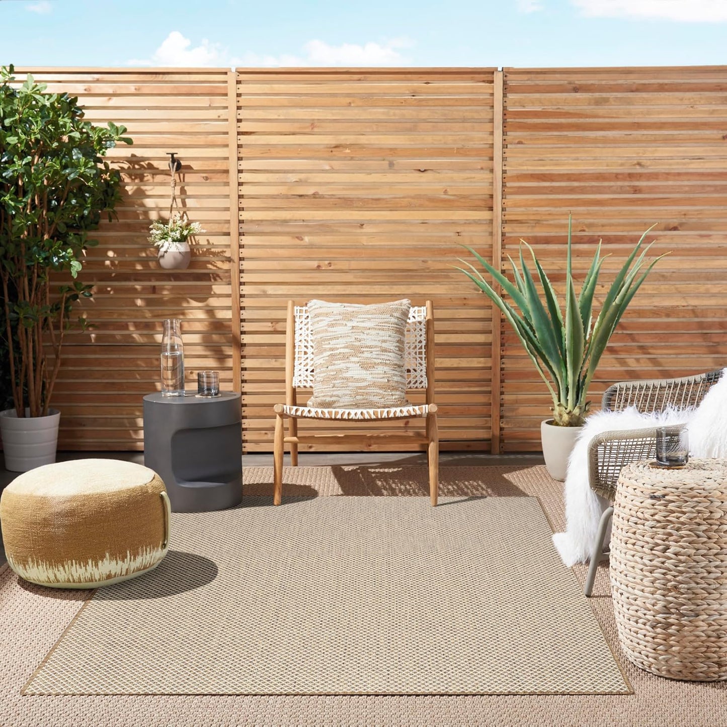 Nourison Home Courtyard Jute Ivory 6' x 9' Area Rug - Easy Clean, Non Shedding, Bedroom, Living Room, Dining Room, Kitchen