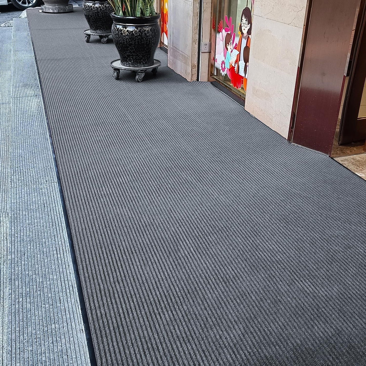 TANYOYO 4' X 6' Commercial Grade Door Floor Mat Brush Step Entrance Mat Vinyl Backed Utility Doormat Heavy Duty Floor Rugs Commercial Outdoor Carpet Indoor Entrance Mat,Grey