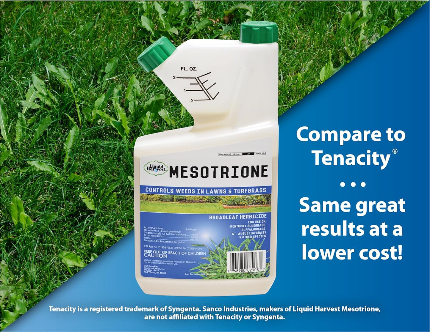 Liquid Harvest Mesotrione - 32oz - Mesotrione Concentrate (Compare to Tenacity) - Pre and Post-Emergent Weed Killer for Lawn and Turf Grasses