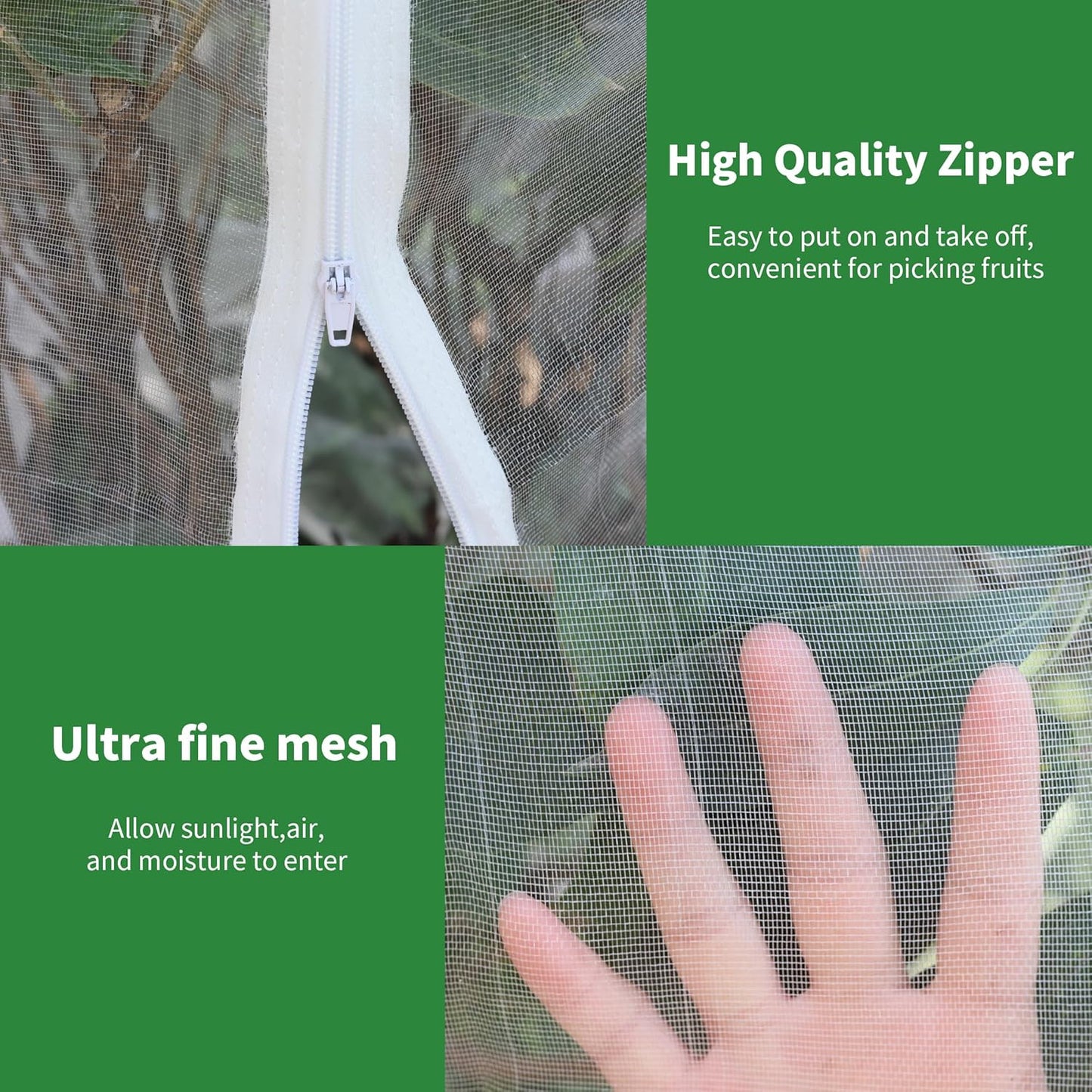 Large Garden Mesh Netting with Zipper and Drawstring,Plants Cover Protection from Anti Birds,Bugs,Cicadas,and Insects-Pest Barrier Bag for Blueberry Bushes,Tomatoes,Citrus,Fruit Tree