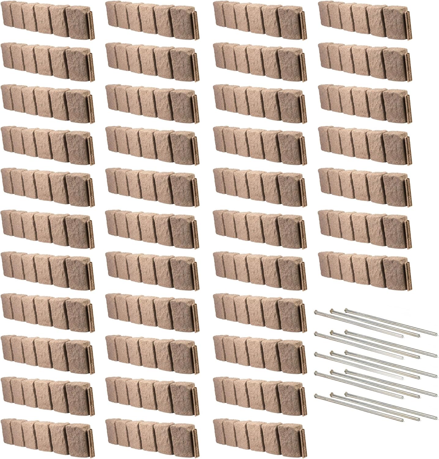 Beuta Landscape Edging | Garden Edging Border | Faux Stone Block XL for Lawn Edging, Flower Beds & Yard Edging – 40 Pack | Each Section Has 6 Blocks 48" L x 4" W x 9.5" H | 120 Spikes | Sandstone