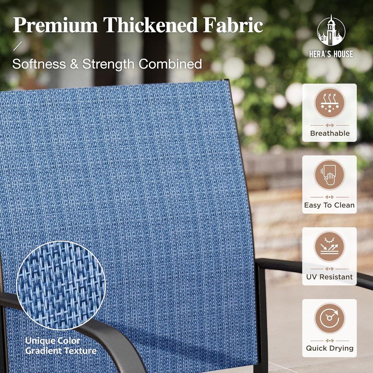 HERA'S HOUSE 9 Pieces Patio Dining Sets, 8 x Blue Textilene Dining Chair, 60" Square Metal Dining Table with 1.57" Umbrella Hole, Outdoor Table and Chairs Set for Lawn Garden Backyard Deck