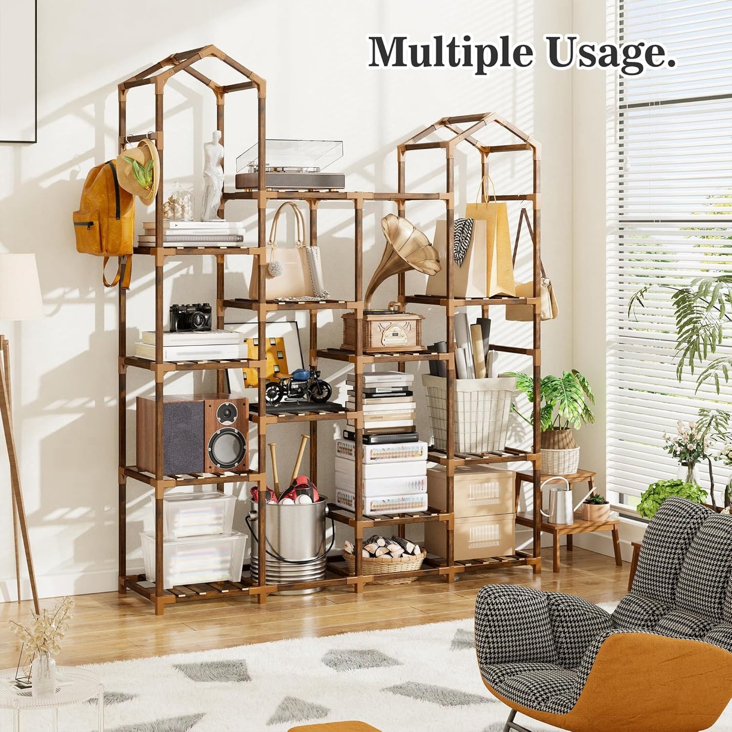 EnHomee Plant Stand Indoor Plant Stands Outdoor Tall Plant Shelf for 15-21 Pots Corner Tiered Plants Stands for Multiple Plants Wood Hanging Plants Holder for Garden Balcony Patio Window Porch