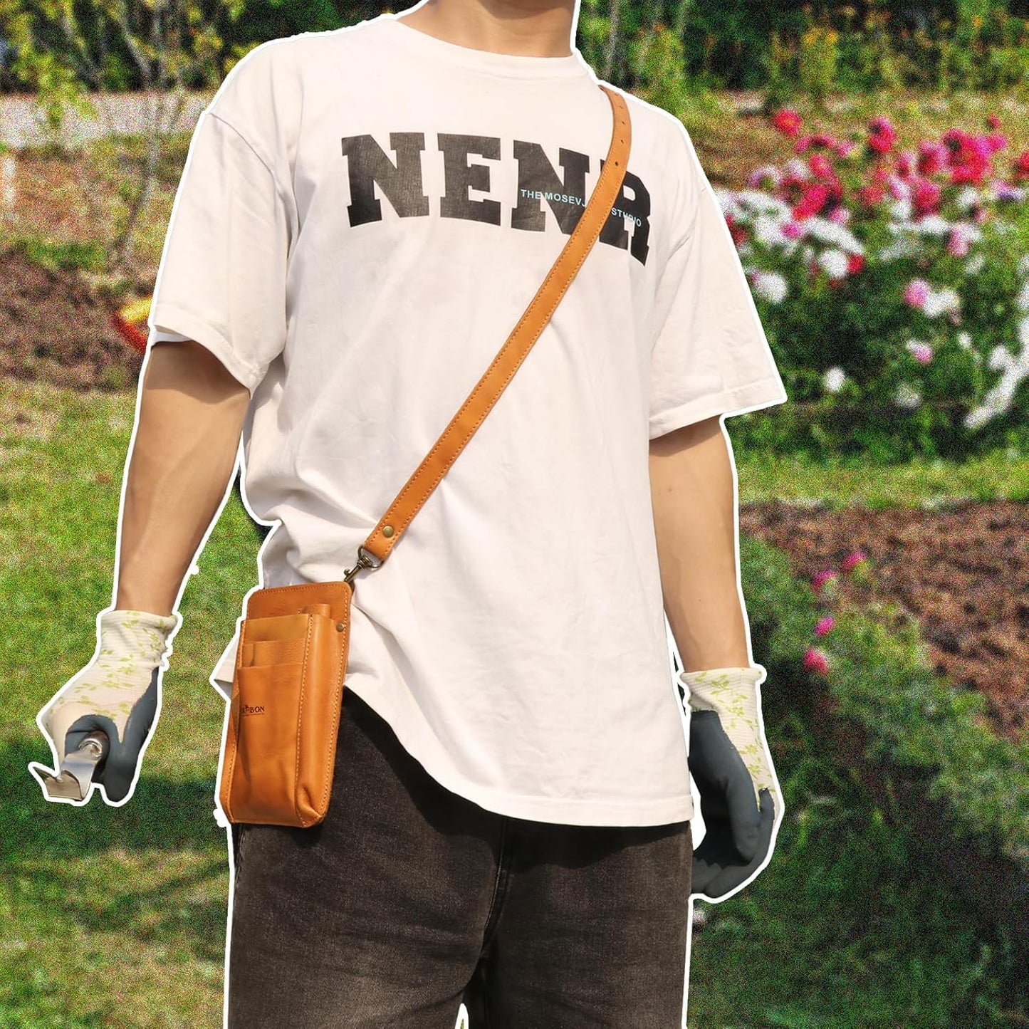 Tourbon Leather Florist Tool Waist Pouch Belt Garden Shoulder Crossbody Tools Bag Gardening Pruning Shears Holder Organizer Kit 4 Pockets (Brownish Yellow)