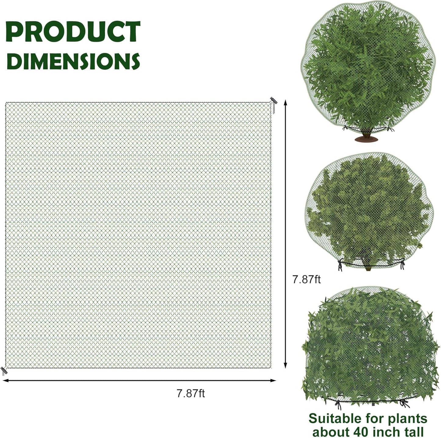 codree 2 Pcs Deer Netting for Shrubs- 7.8 x 7.8 Ft Deer Plant Netting Cover- Reusable Garden Plants Mesh Netting to Protect Undershrub Plant from Deer, Birds and Other Animals