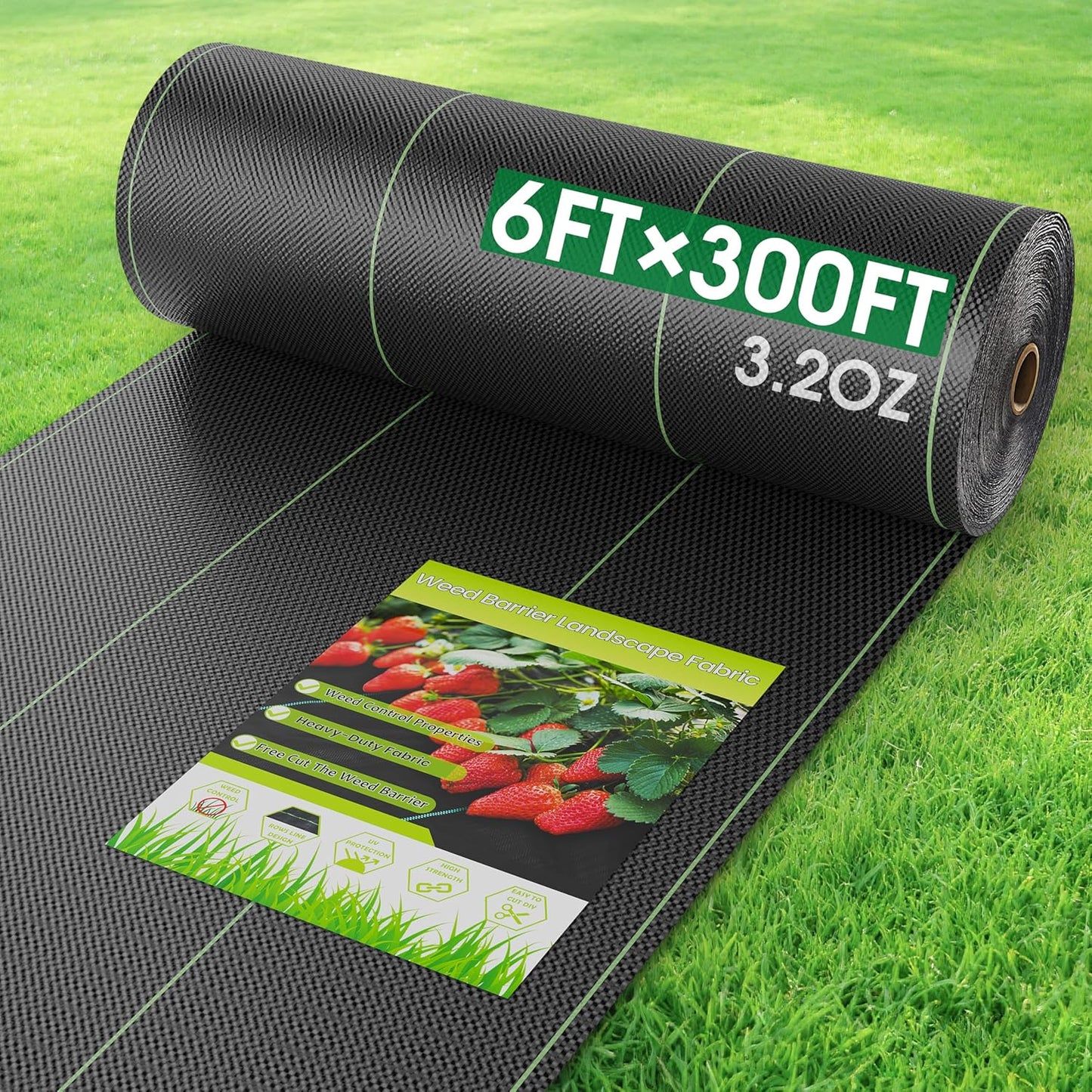 6FTx300FT Weed Barrier Fabric Heavy Duty, Gardening Landscape Fabric Cover Mat, Durable Weed Control Fabric for Garden Bed Cover, Landscaping, Commercial Driveway, Underlayment Use (6x300FT-3.2OZ)