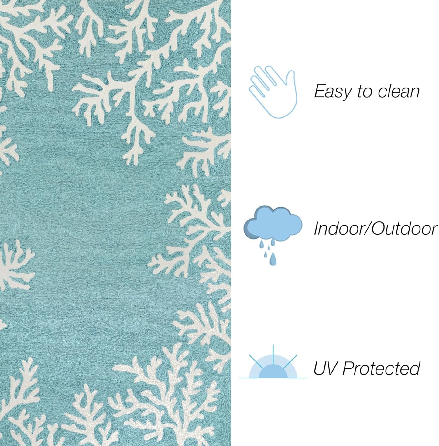 Liora Manne CAPRI Indoor/Outdoor Handmade Synthetic Blend Durable Area Rug - Traditional Border Coastal Beach Accent (Coral Border Aqua) (5' x 7'6")