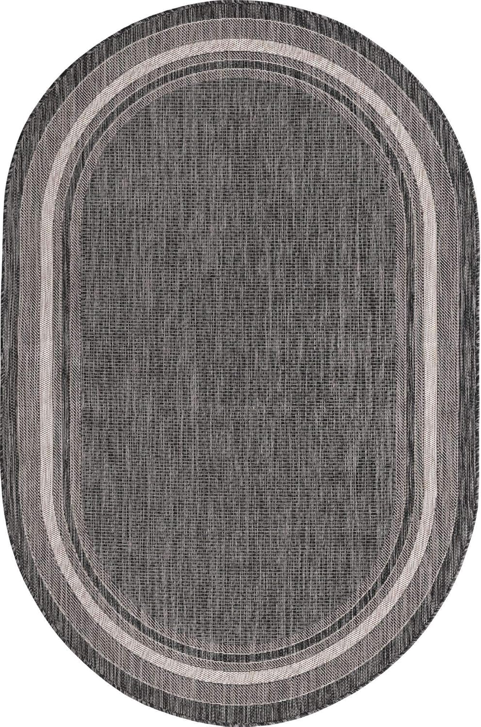 Unique Loom Outdoor Border Collection Area Rug - Soft Border (5' 3" x 8' Oval, Black/ Ivory)