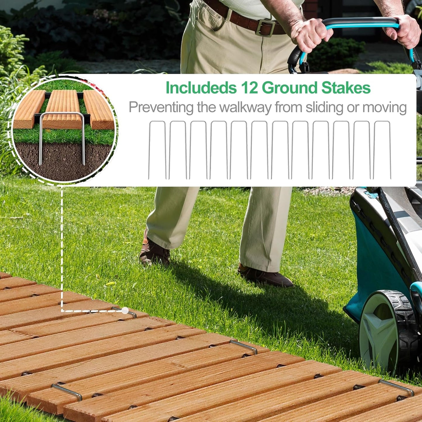 RELIANCER 12' Wooden Garden Pathway,Outdoor Roll Out Cedar Straight Walkway,Patio Path Decorative Garden Boardwalk Walkways,Weather-Resistant Roll Up Beach Wood Road Floor,Wedding Party Pathways