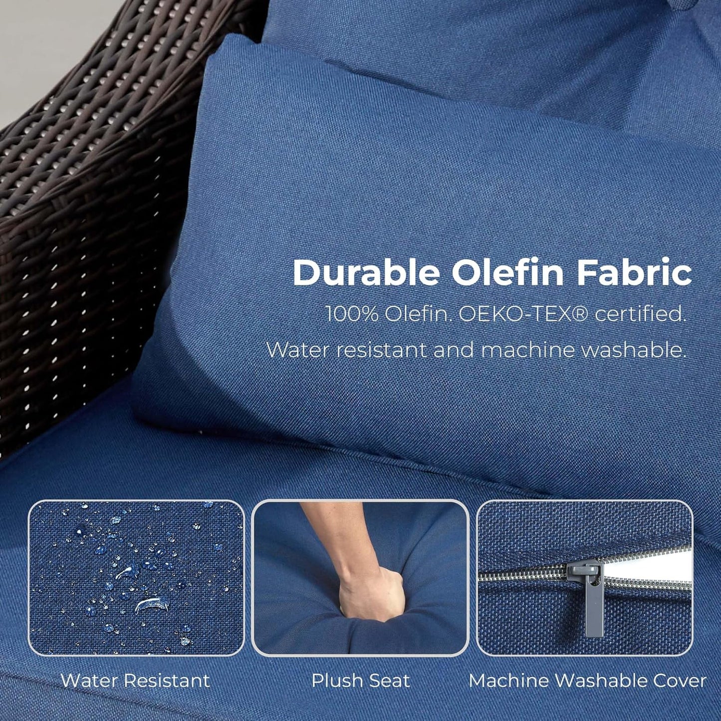 CHITA Wicker Outdoor Furniture Patio Sofa, Oversized 3-Seater Rattan Couch with 5.1'' Thick Cushions and Rust-Resistant Aluminum Legs