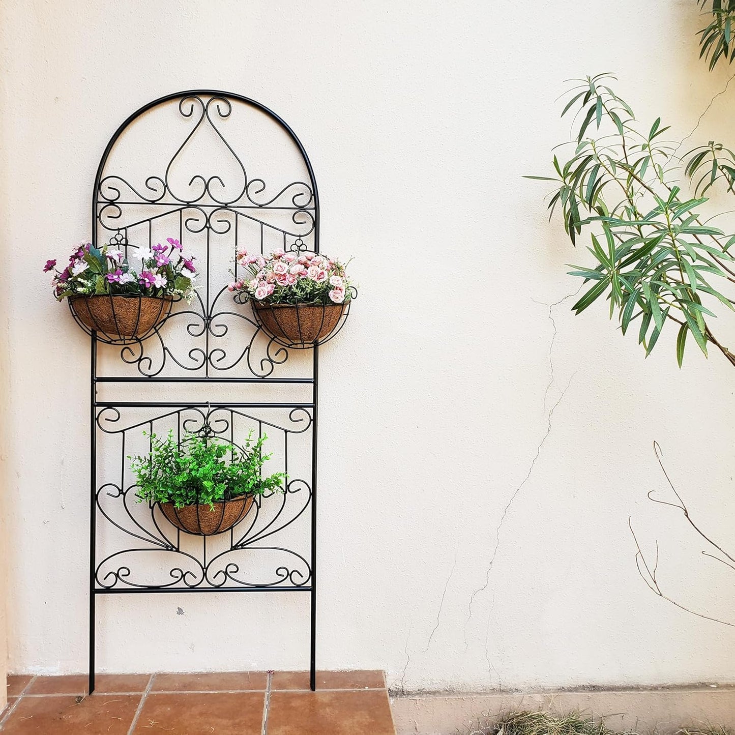 SCENDOR Trellis for Climbing Plants 59" H x 22" W Metal Unique Design Decorative Garden Structure Weather-Resistant Lattice Outdoor Decor Flowers Roses Vine Ivy Clematis Black Coating 1 Pack