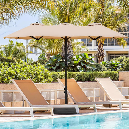 Vongrasig 15FT Large Patio Umbrella with Base Included, Outdoor Double sided Umbrellas with Crank Handle, Rectangle Table Umbrella for Pool Lawn Garden Market