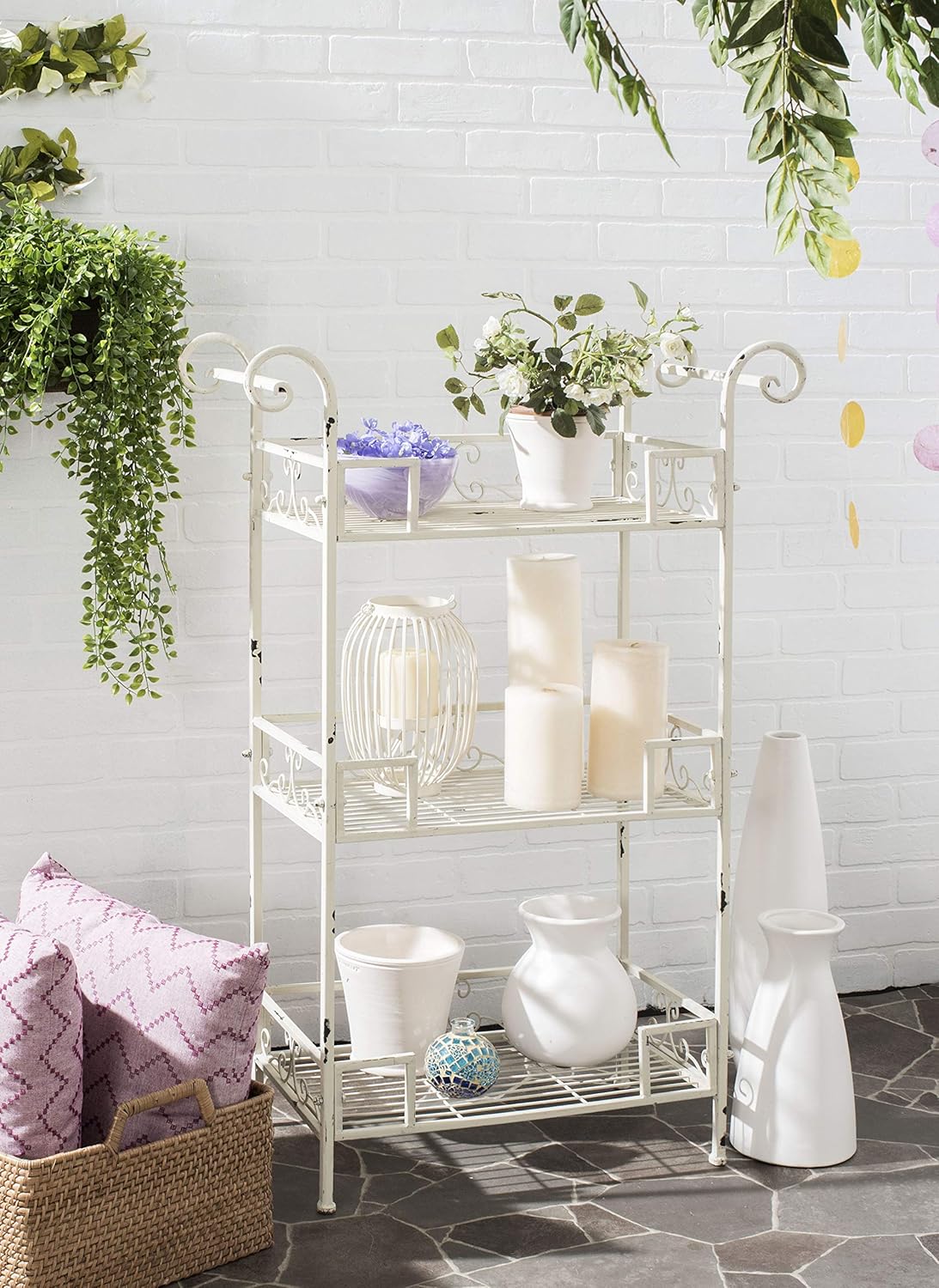 SAFAVIEH Outdoor Collection Noreen Antique White 3 Tier Shelf