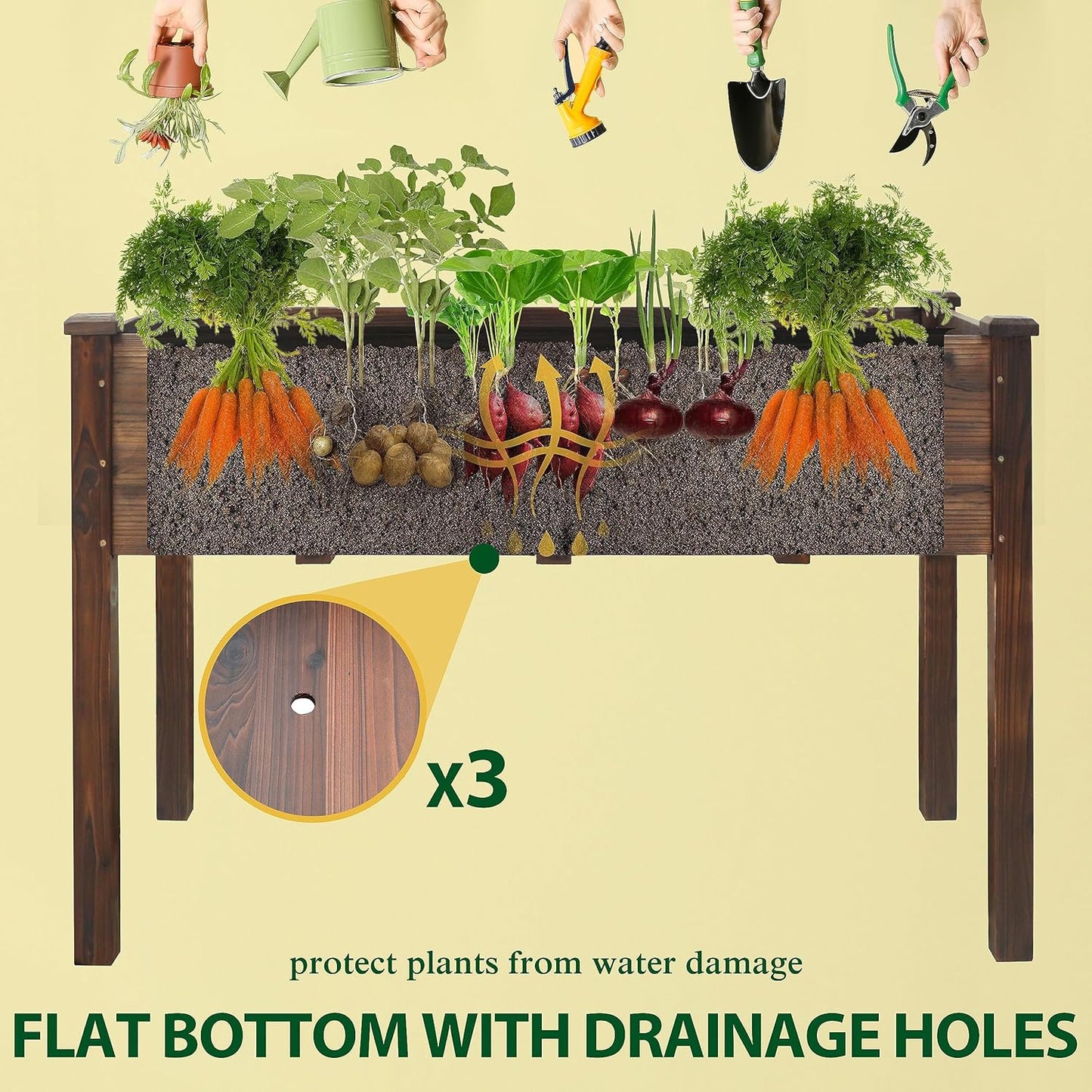 MUPATER 4' x 2' Raised Garden Bed, Raised Garden Bed with Four Legs & Elevated Planter Box and Drainage Holes for Herbs and Vegetables, Outdoor and Indoor, Rustic