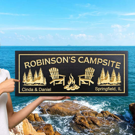 Personalized Wooden Rustic Sign for Campsite - Personalized Family Camping Sign, Outdoor Name Decor, Custom Cabin or RV Family Plaque