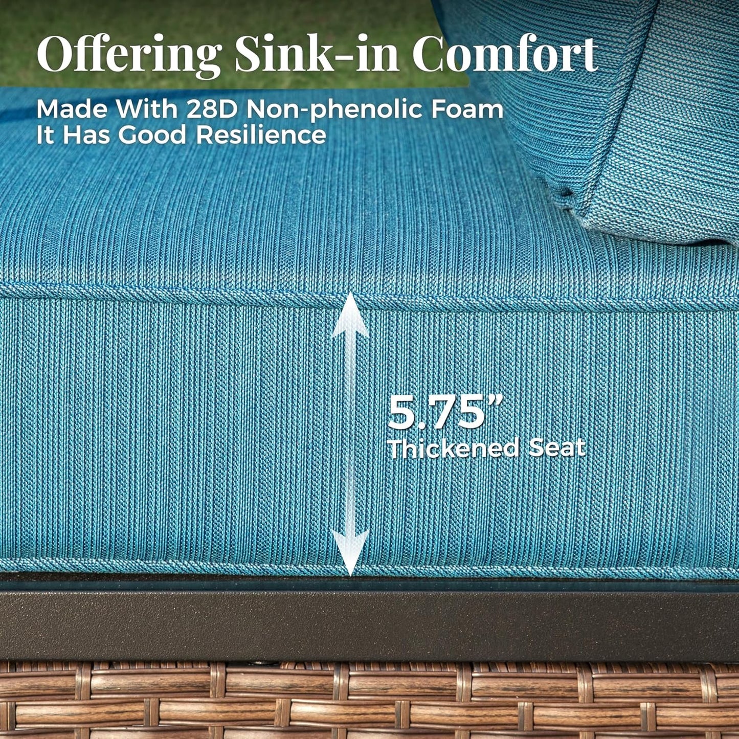 Patio Furniture Sofa, 3-Seat Patio Sofa Steel Frame Outdoor Sectional Couch with Deep Seating and 5.75” Cushions for Lawn Backyard Porch Deck, Peacock Blue