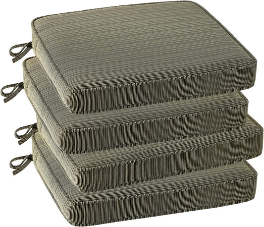 Outdoor Square Corner Seat Cushion, 19"x19"x3", Set of 4, Non Slip Seat Cushion Pads with Removable Cover for Patio Furniture, Garden Yard Lawn, Dark Black Tan Stripe