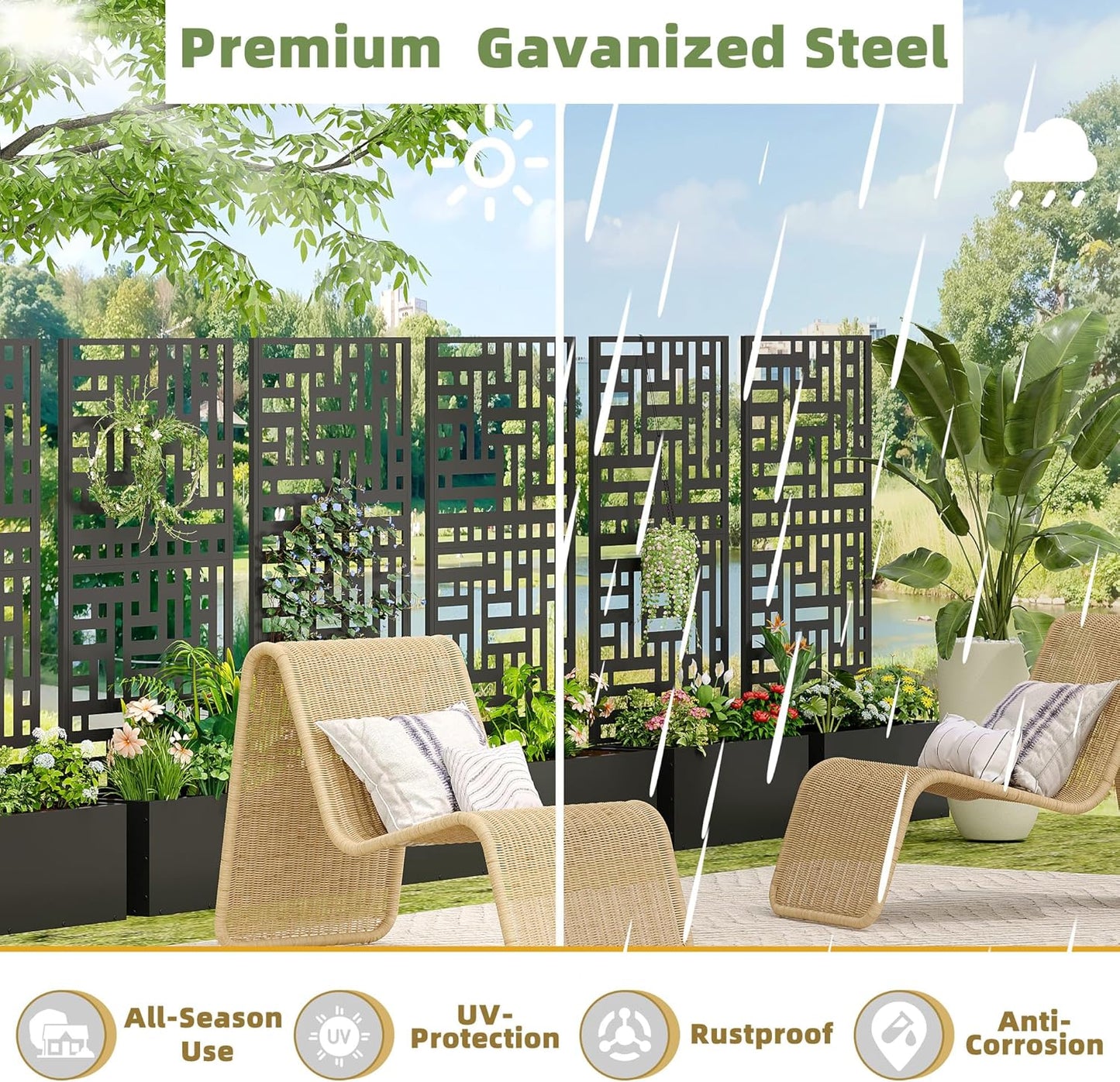 Casaphoria Metal Raised Garden Bed with Trellis, 47"x24"x12" Planter Box for Climbing Plants, Vegetables & Vines, Features Drainage Holes and Privacy Screen (Black-Helen)