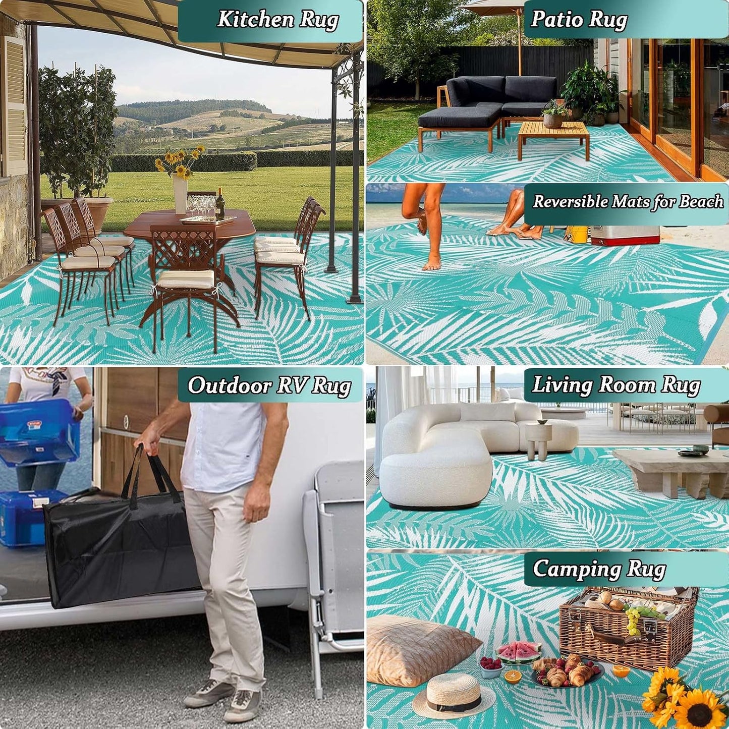 HiiARug Outdoor Rug 5x7 Reversible Plastic Straw Rug Waterproof Patio Rugs for Patios Clearance RV Mat for Outside Outdoor Carpet for RV Porch Deck Beach Camper Backyard