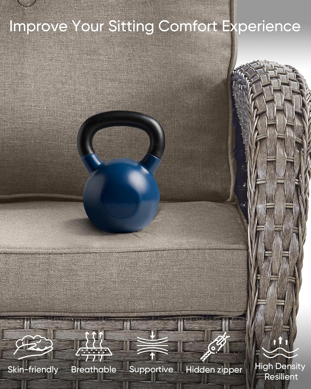 HUMMUH Outdoor Bistro Set-High Back Outdoor Rocking Chair with Side Table Patio Table and Chairs Set for Deck Lawn Porch Balcony Poolside-Grey/Grey