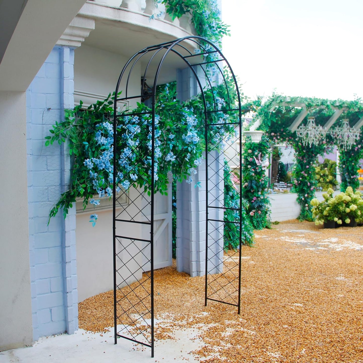 Garden Arbor 7.9 Ft High x 3.8 Ft Wide Sturdy Metal Archway with Ground Stakes to Enhance Stability for Different Grounds, Garden Arch Trellis Pergola for Climbing Plants, Decoration
