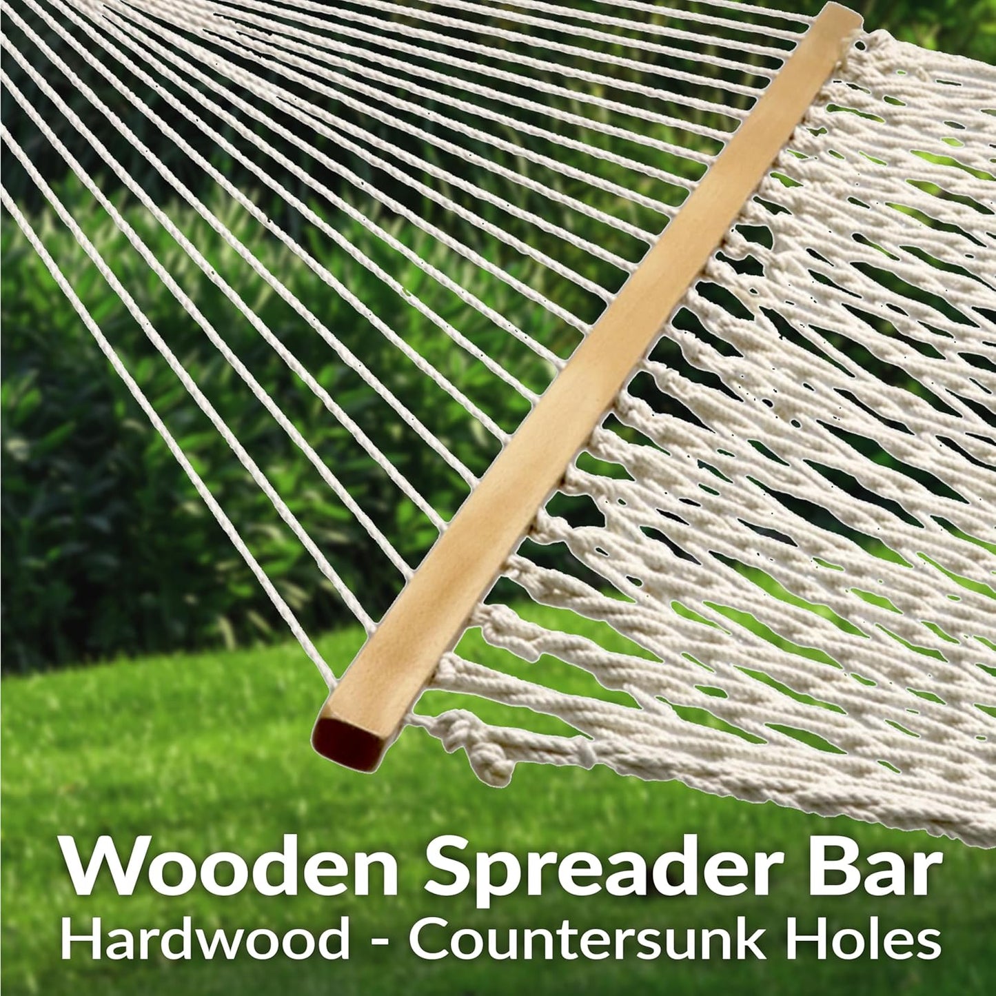 Sunnydaze Cotton Rope Hammock for Outside - 450-Pound Capacity Indoor or Outdoor Hammock with Spreader Bars - Natural