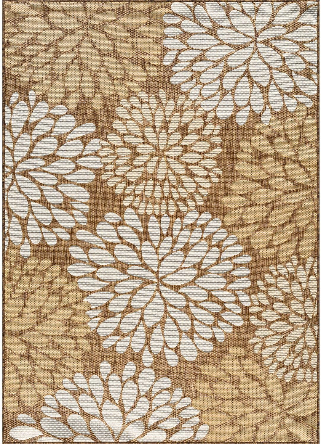 Beverly Rug Outdoor Rug 5x7 Modern Exotic Tropical Leaf Area Rugs for Indoor and Outdoor Patio Deck Porch Garden Water Resistant Washable Outside Carpet (5 x 7 Wooden)