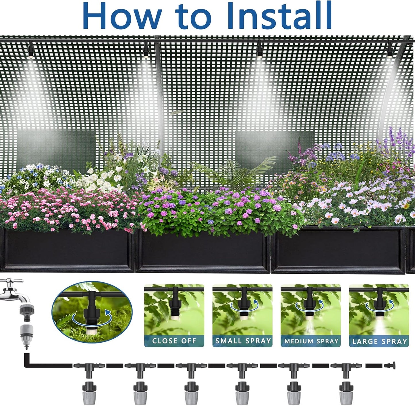 9.8*6.5*6.5FT Heavy Duty Greenhouse for Outdoors, Large Walk-in Green House with High Tunnel PE Cover & Irrigation Garden Sprinkler System for Winter, White