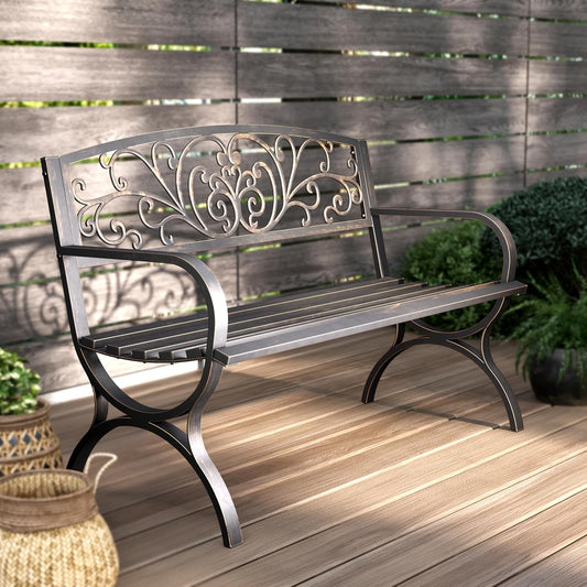 PHI VILLA 50" Garden Bench Outdoor Bench Patio Bench for Outdoors Metal Porch Steel Frame Furniture for Yard