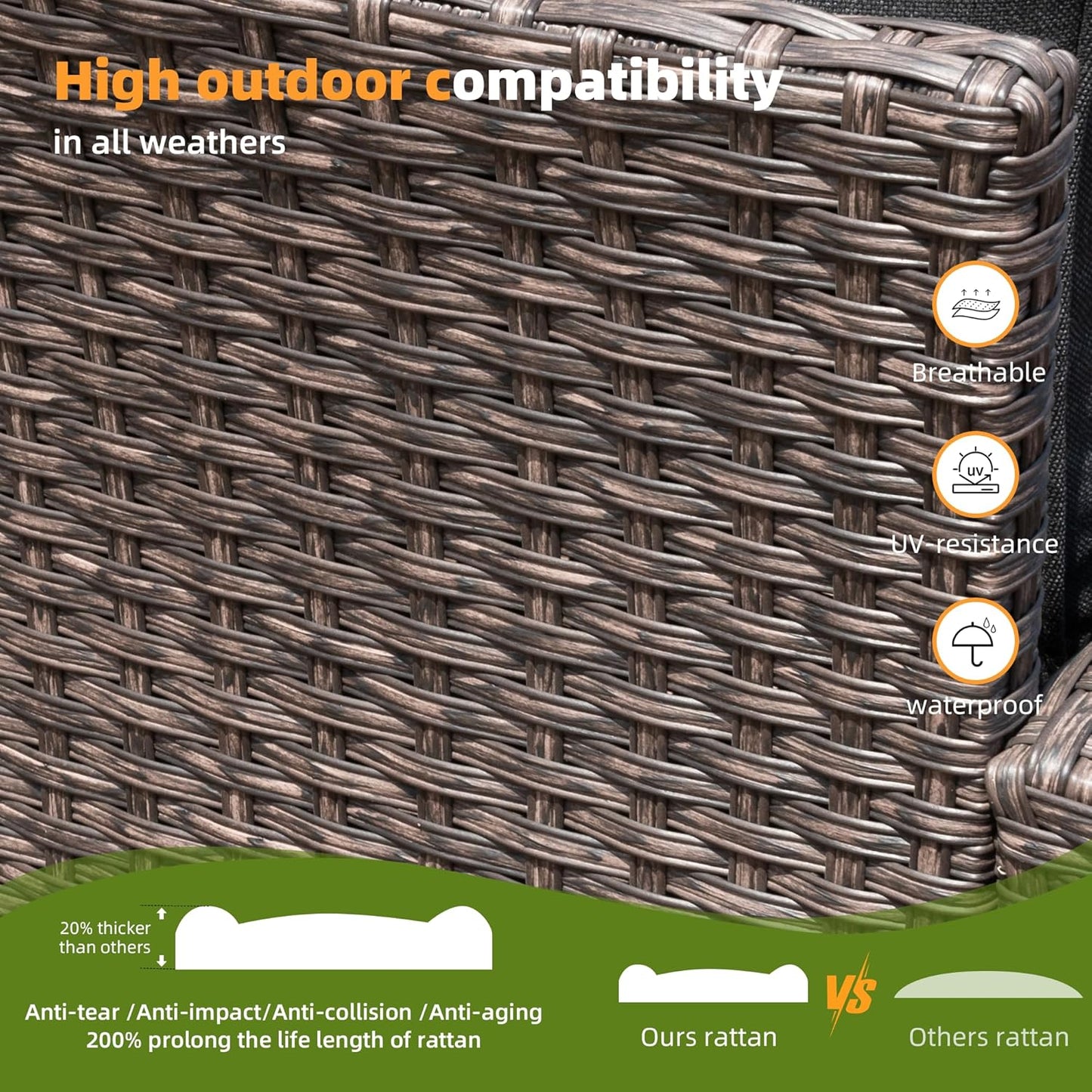 Outdoor Patio Sectional Sofa Set, 4-Piece Rattan Furniture, Patio Conversation Sets with Fire Pit, Seats 4, Light Grey