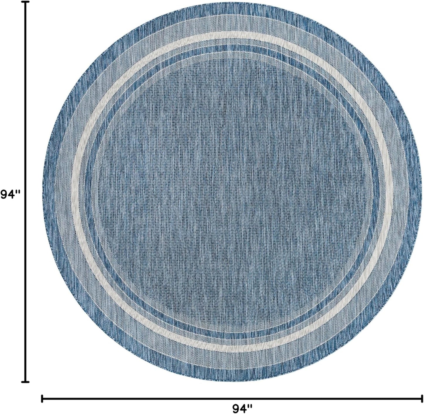 Unique Loom Outdoor Border Collection Area Rug - Soft Border (7' 10" Round, Blue/ Ivory)