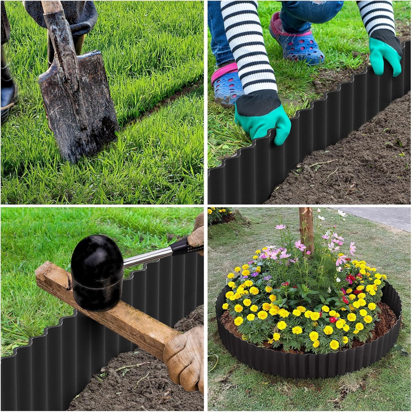 LAVEVE Corrugated Metal Garden Edging 4" x 10Ft, Landscape Edging Border for Lawn, Flower Bed, Garden Fence, Paver Edging (Black)