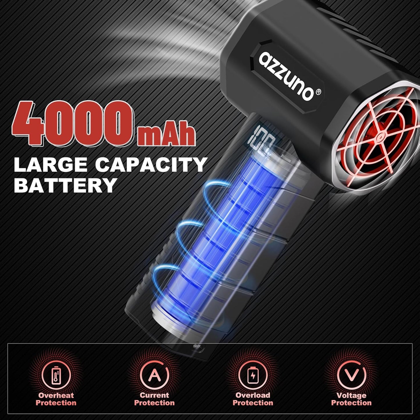 AZZUNO Turbo Dryer Blower for Car, Car Dryer Air Blower, 4 Speeds, 1400G Instant Thrust, 64mm Turbo Fan for Yard Cleaning, Snow Blowing, Leaf Blowing, Car Drying