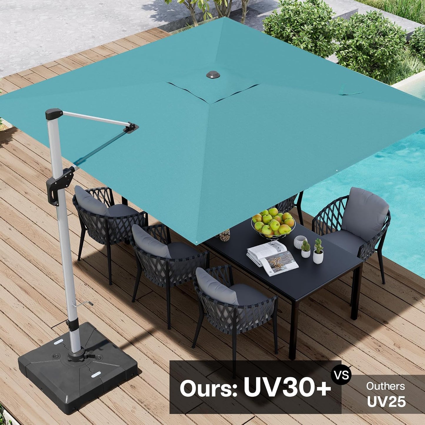 Patio Umbrella, 10FT Outdoor Cantilever Umbrella with 360-degree Rotation for Garden, Deck, Backyard, Pool and Beach, Turquiose