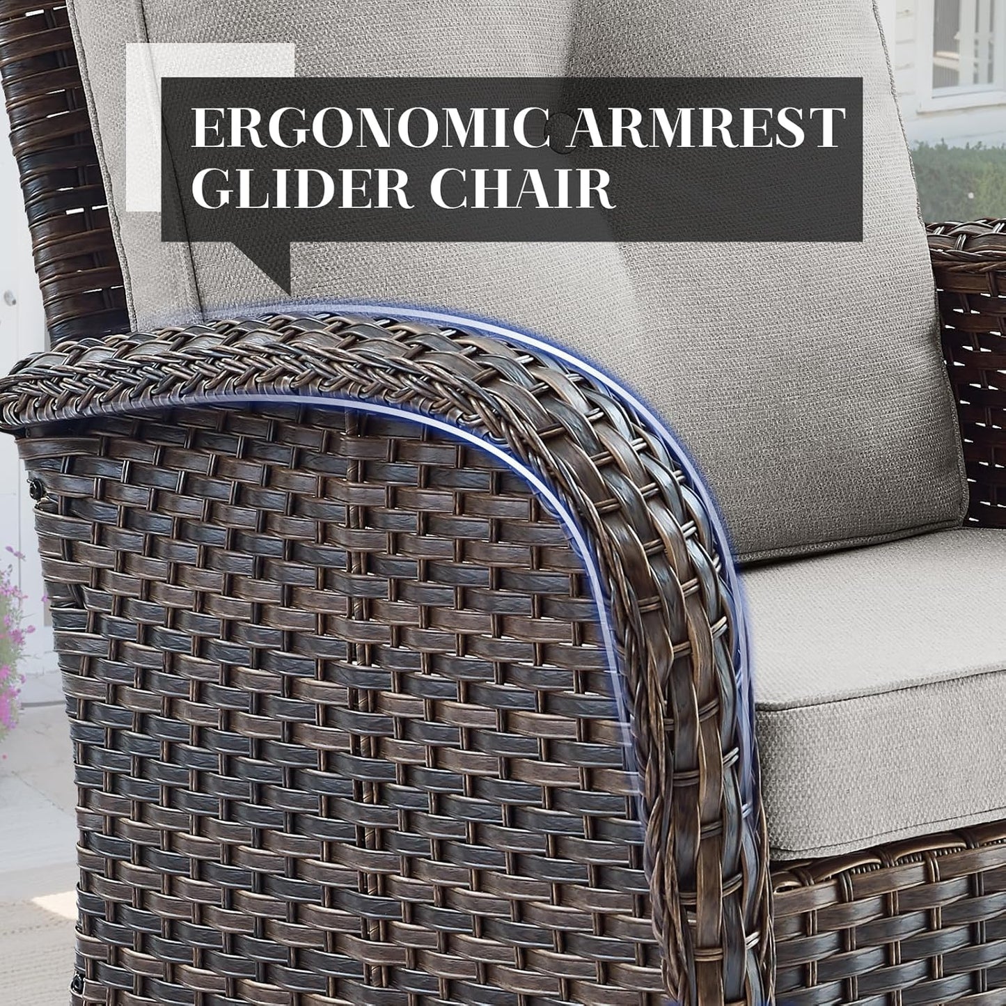 HUMMUH 7-Piece Outdoor Patio Furniture with Fire Pit Set,Wicker Patio Sofa Set Outdoor Rocking Chairs with Ottomans for Backyard,Poolside,Deck